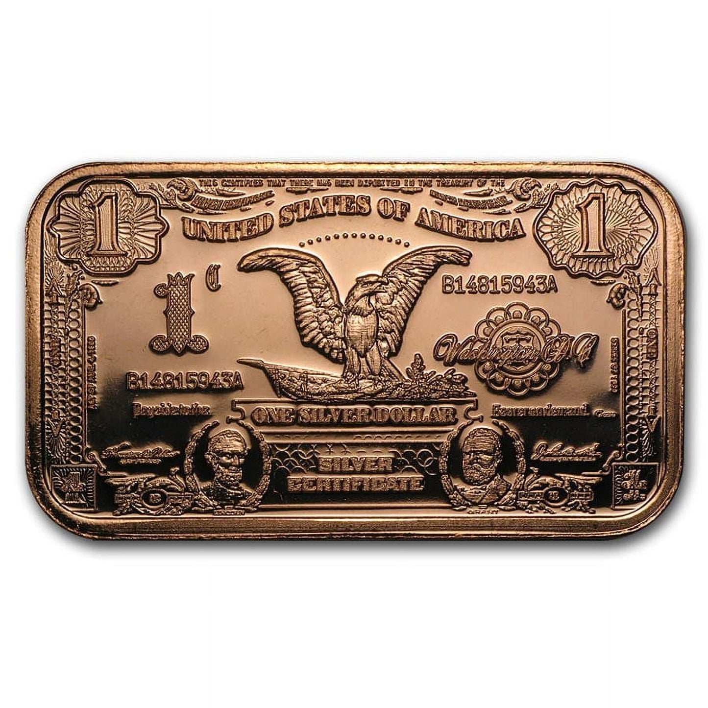 1 oz Copper Bar - $1.00 Eagle Silver Certificate Replica image 0