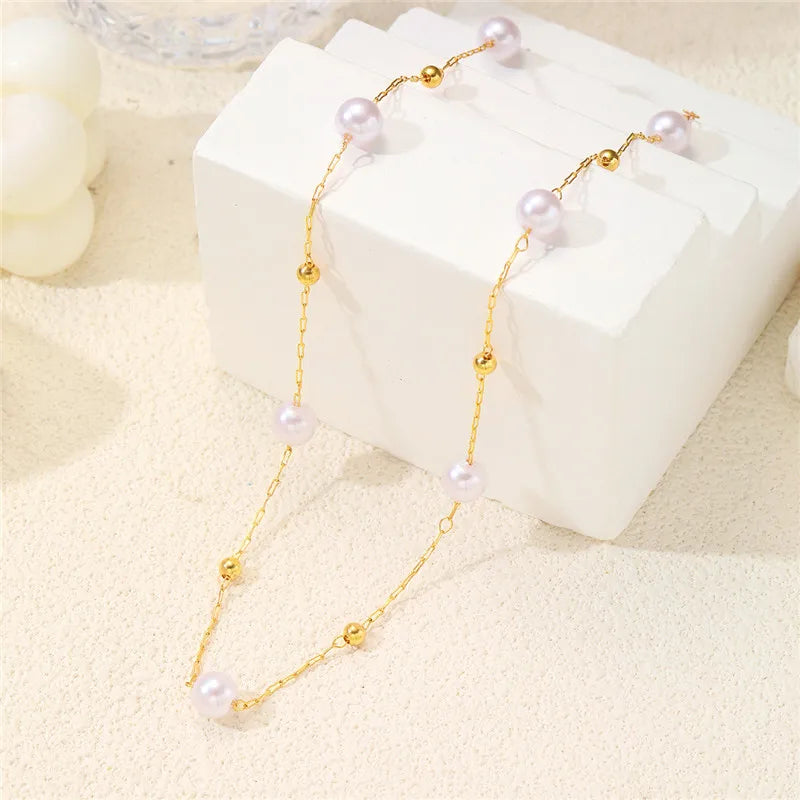Pearl Beads Chic Exquisite Necklace Gold Color Thin Chain Minimalist Cha
