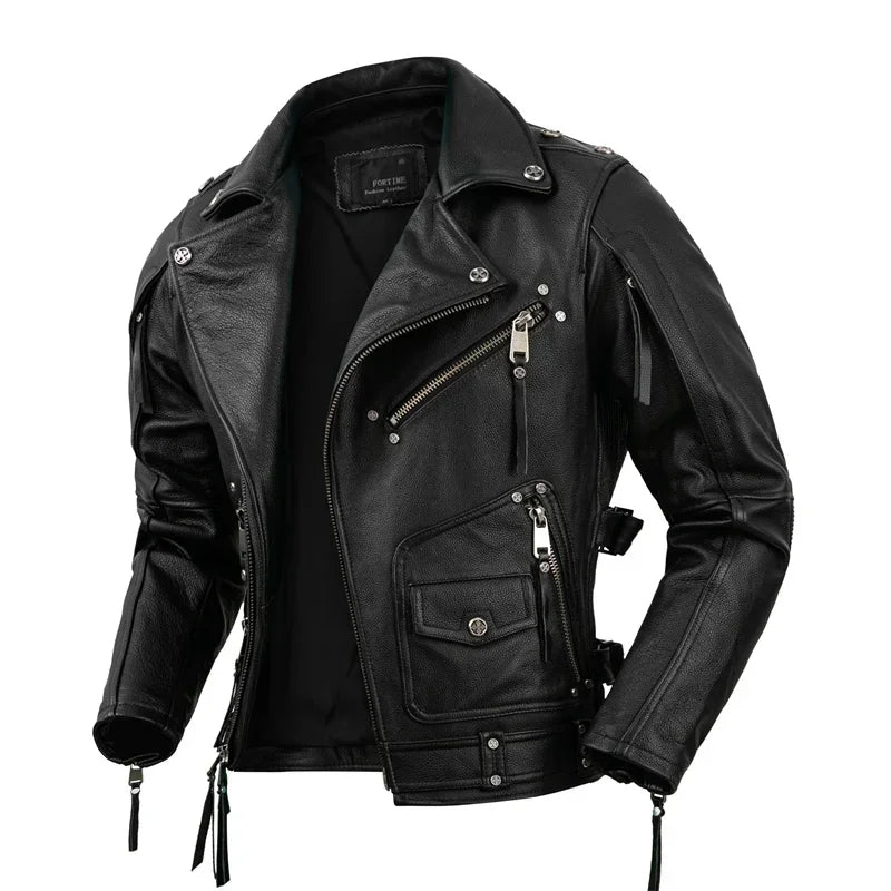 2024 Black Genuine Leather Jacket Men's Motorccyle Style Plus Size 5XL Real Natur