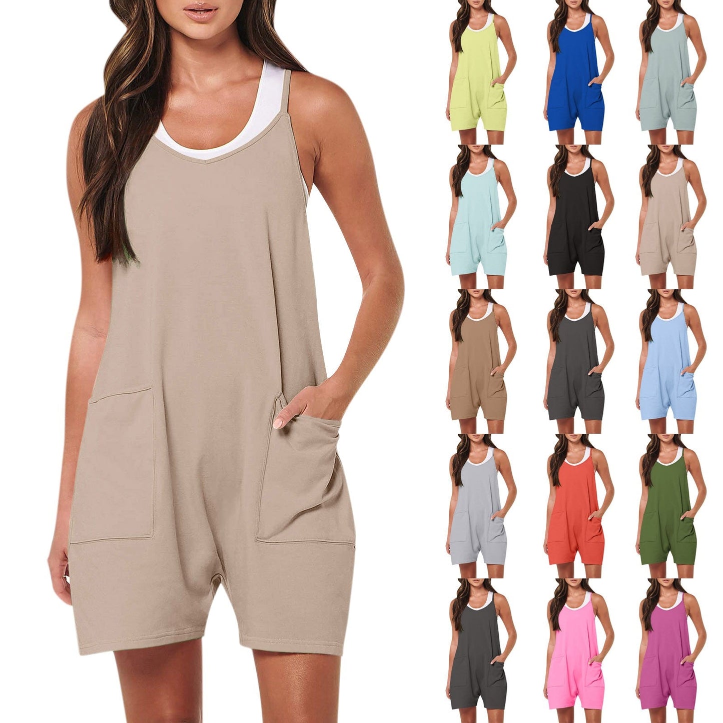 Jumpsuits For Womenummer Casual Sleeveless Adjustable Shoulder Strap Loose Ro