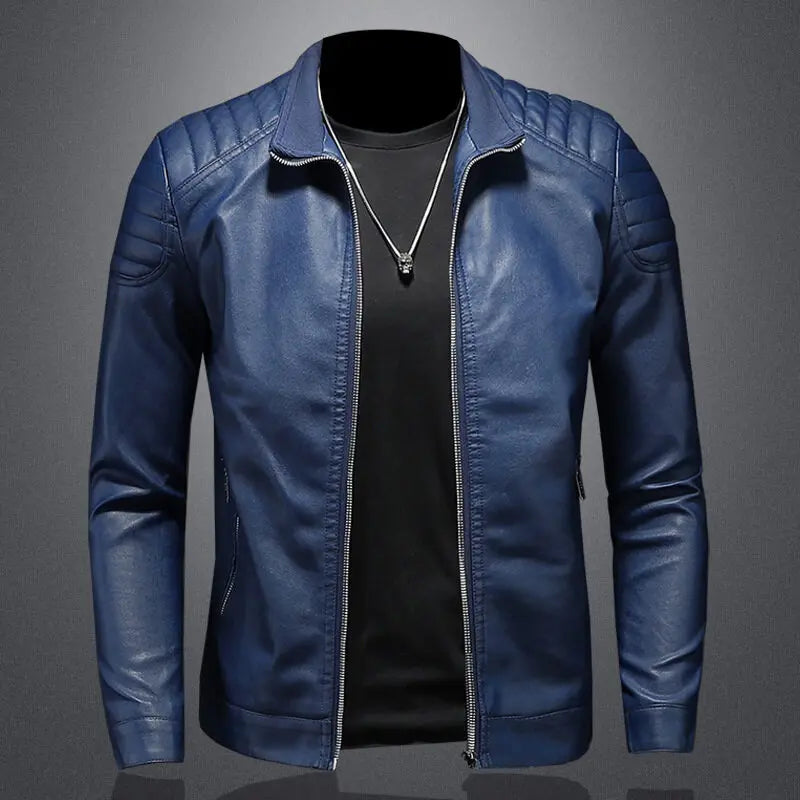 Motorcycle PU Leather Jacket Men's Winter Leahter Jacket Male Stand Collar Casual