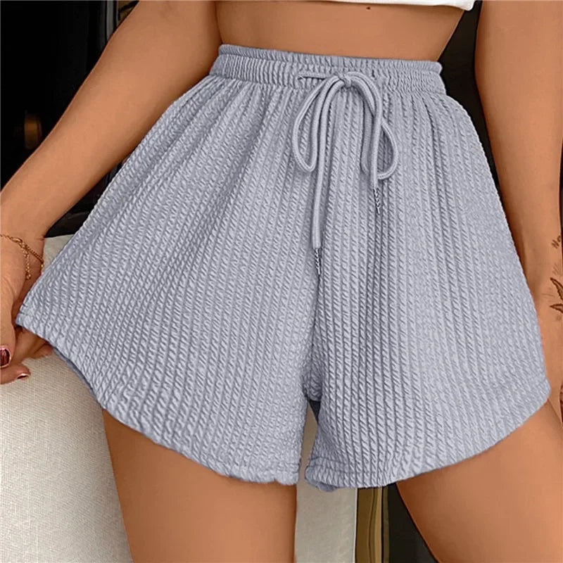 Womenhorts Summer High Elastic Lace Up Drawstring Wide Leg Sweat Fitness Runn