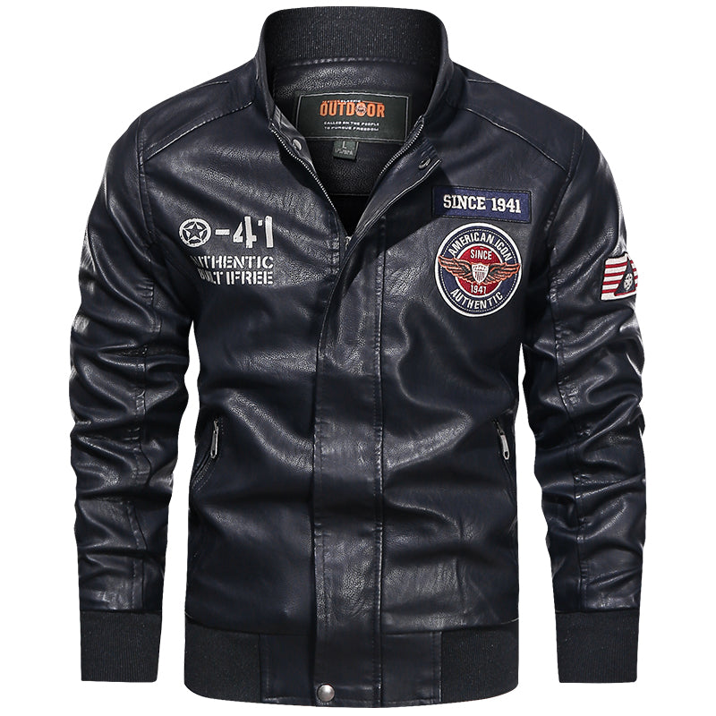 Spring and Autumn Men's Motorcycle Suit Leather jacket Color blocking American image 8