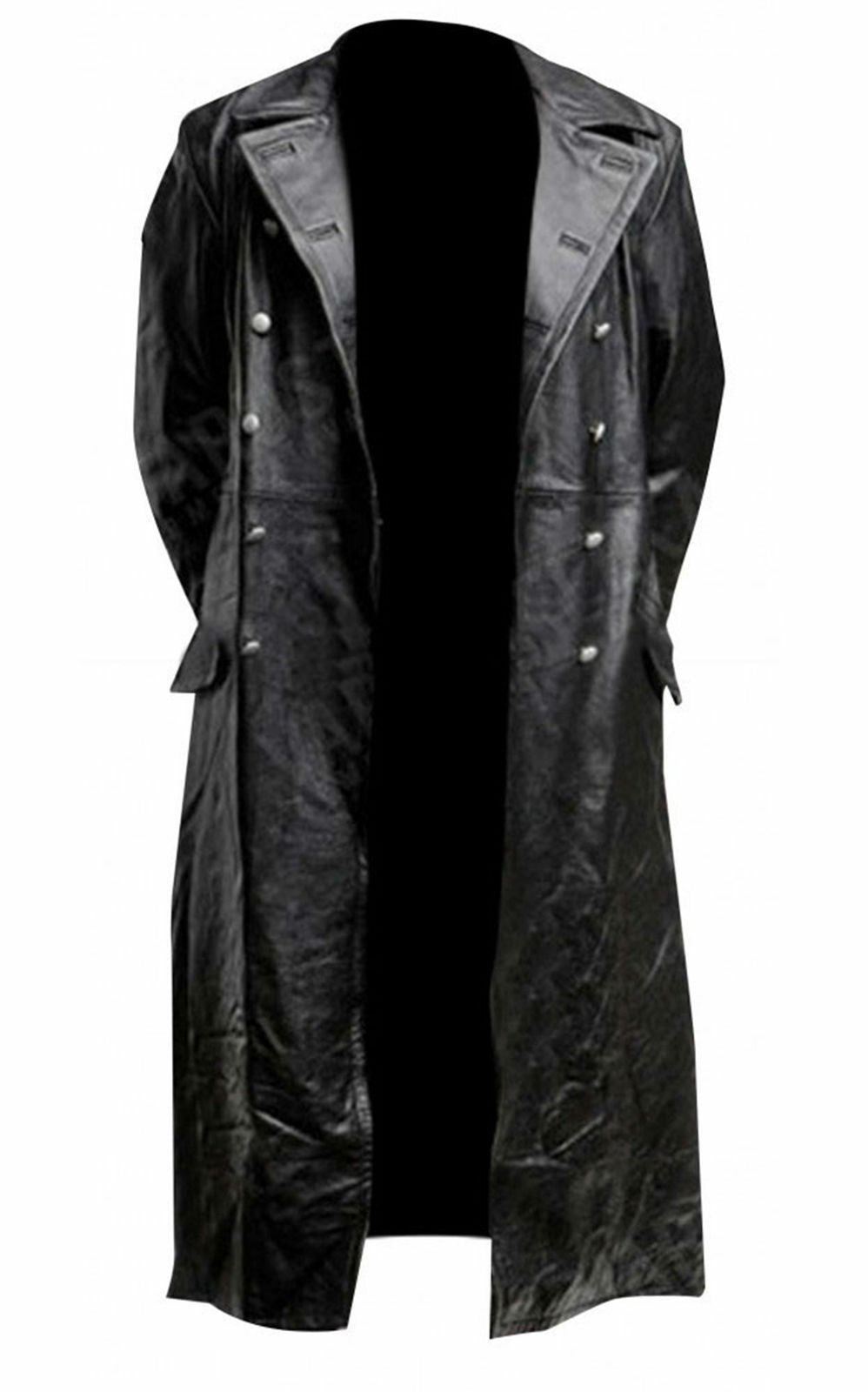 MEN'S GERMAN CLASSIC WW2 MILITARY UNIFORM OFFICER BLACK LEATHER TRENCH COAT image 5