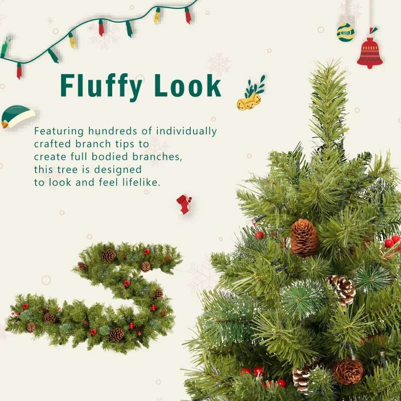 Pre-lit Christmas Tree Artificial Christmas 4-Piece Set,Garland, Wreath and Set