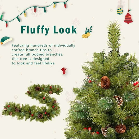 Pre-lit Christmas Tree Artificial Christmas 4-Piece Set,Garland, Wreath and Set