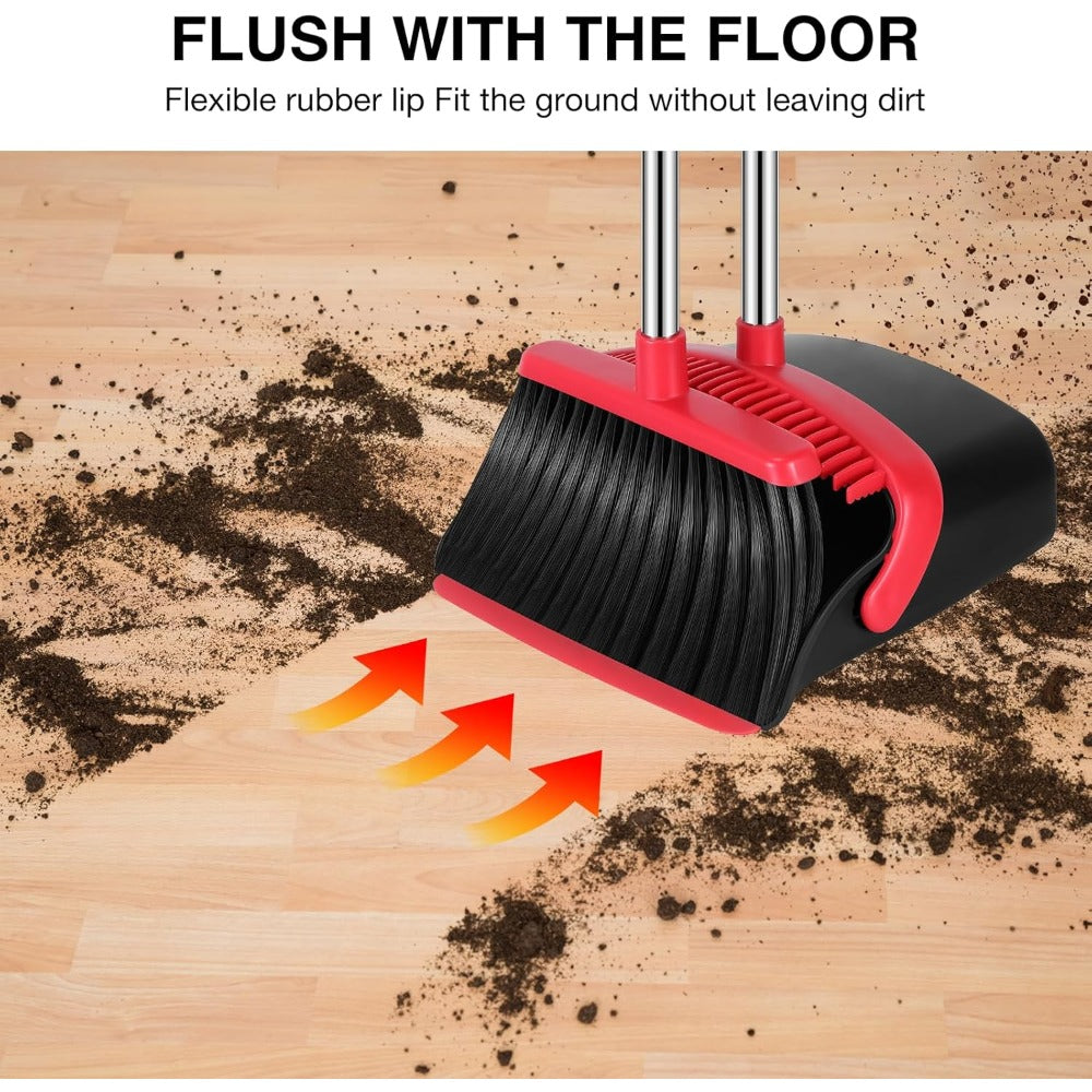broom and dustpan set, 52-in long adjustable handle broom dustpan combo with du image 6