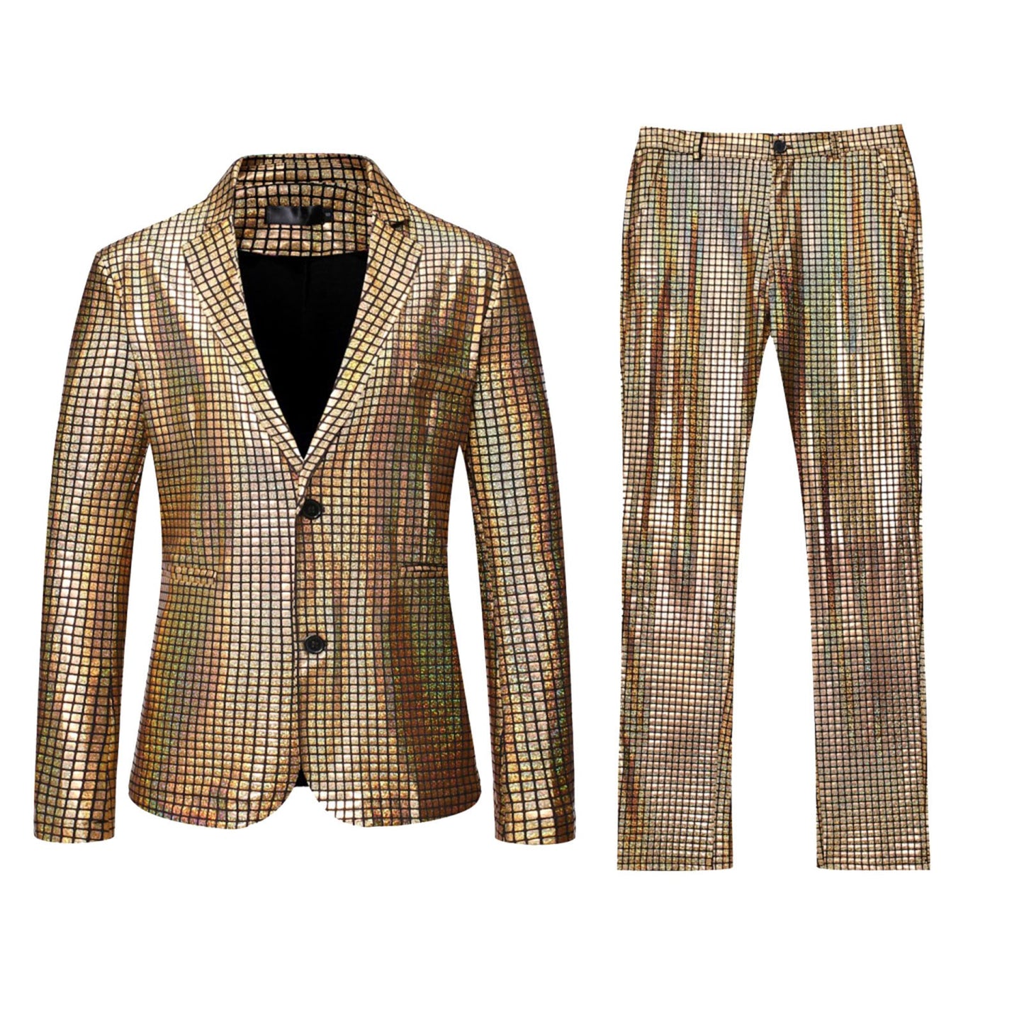 Grid Printed Men's 2 Piece Suit Set Retro Punk Single Breasted Blazers And Pant S