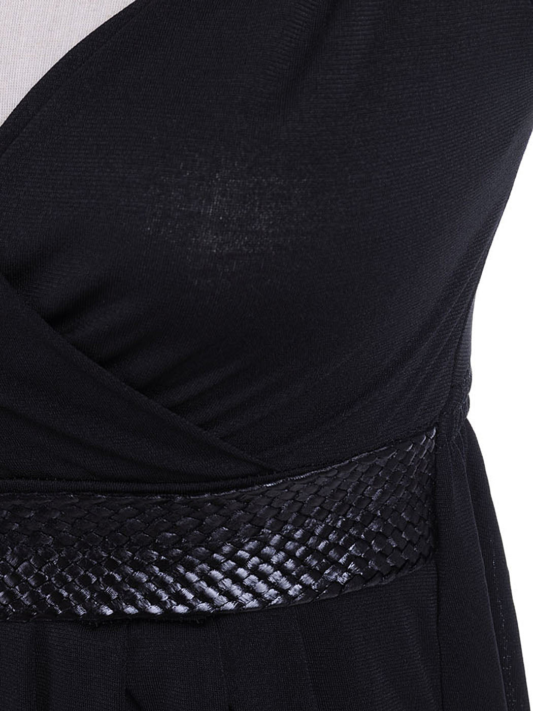 Free Size Fit Black Drape Wrap Front Bodice Faux Snake Skin Belted Dress E image 4