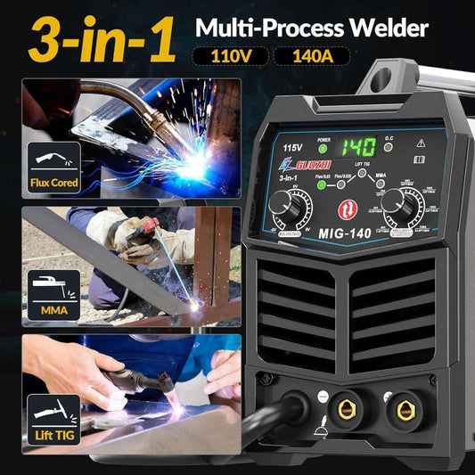 110V Flux Core MIG/Stick/Lift TIG 3 in 1 MultiProcess Welding Machine with Syne