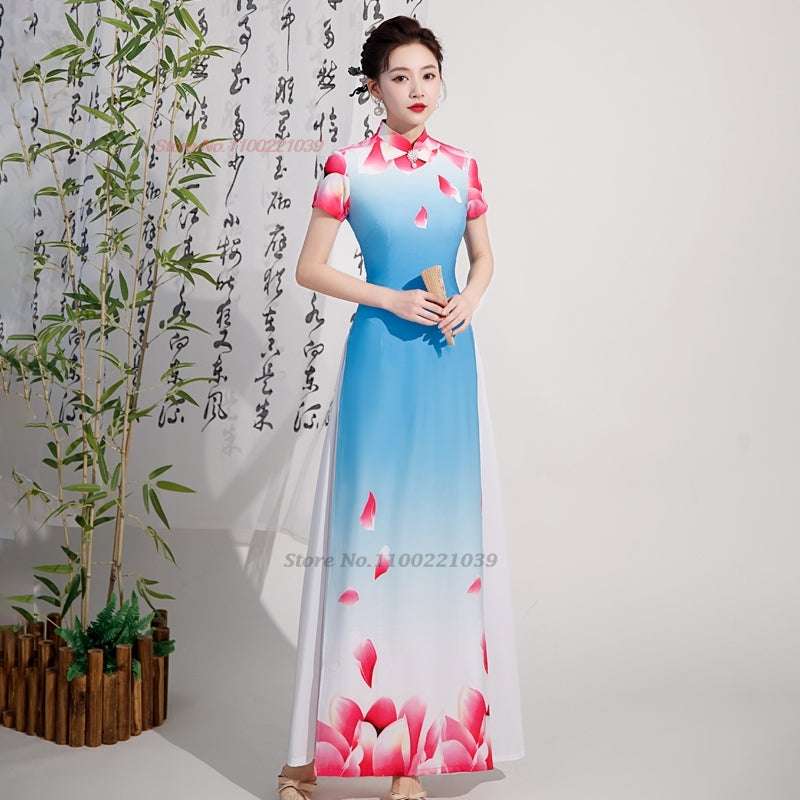 2024 vietnam aodai dress traditional chinese improved qipao national flower pri