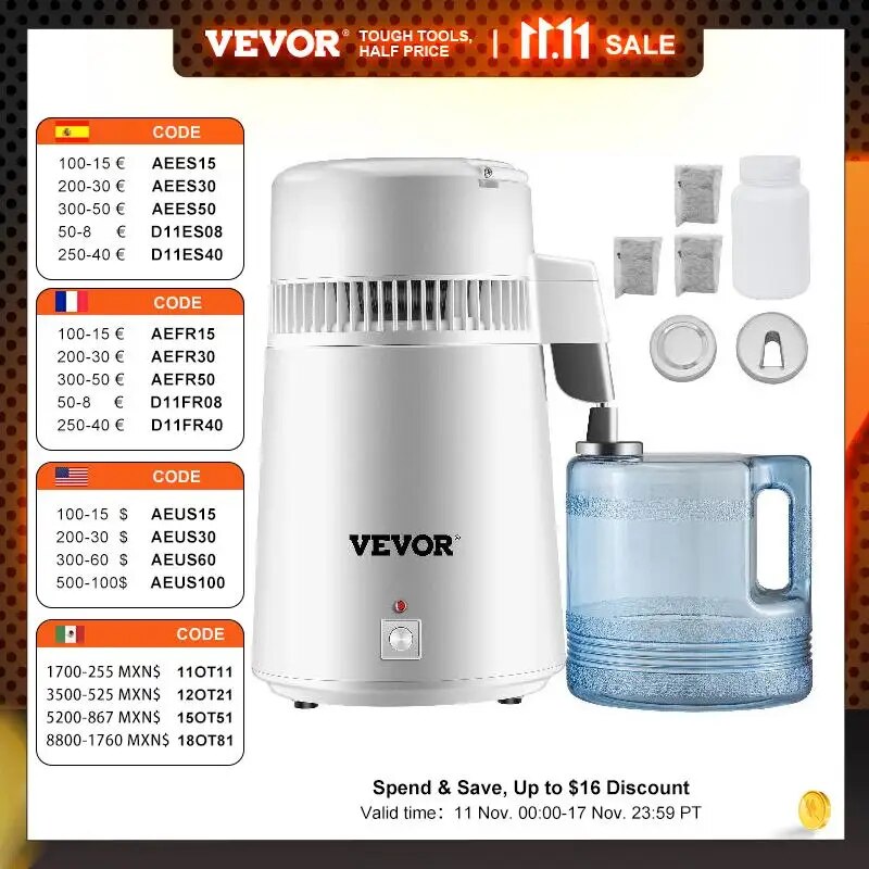 4L Water Distiller Purifier Filter Dispenser Heating Drinking Bottle Soft