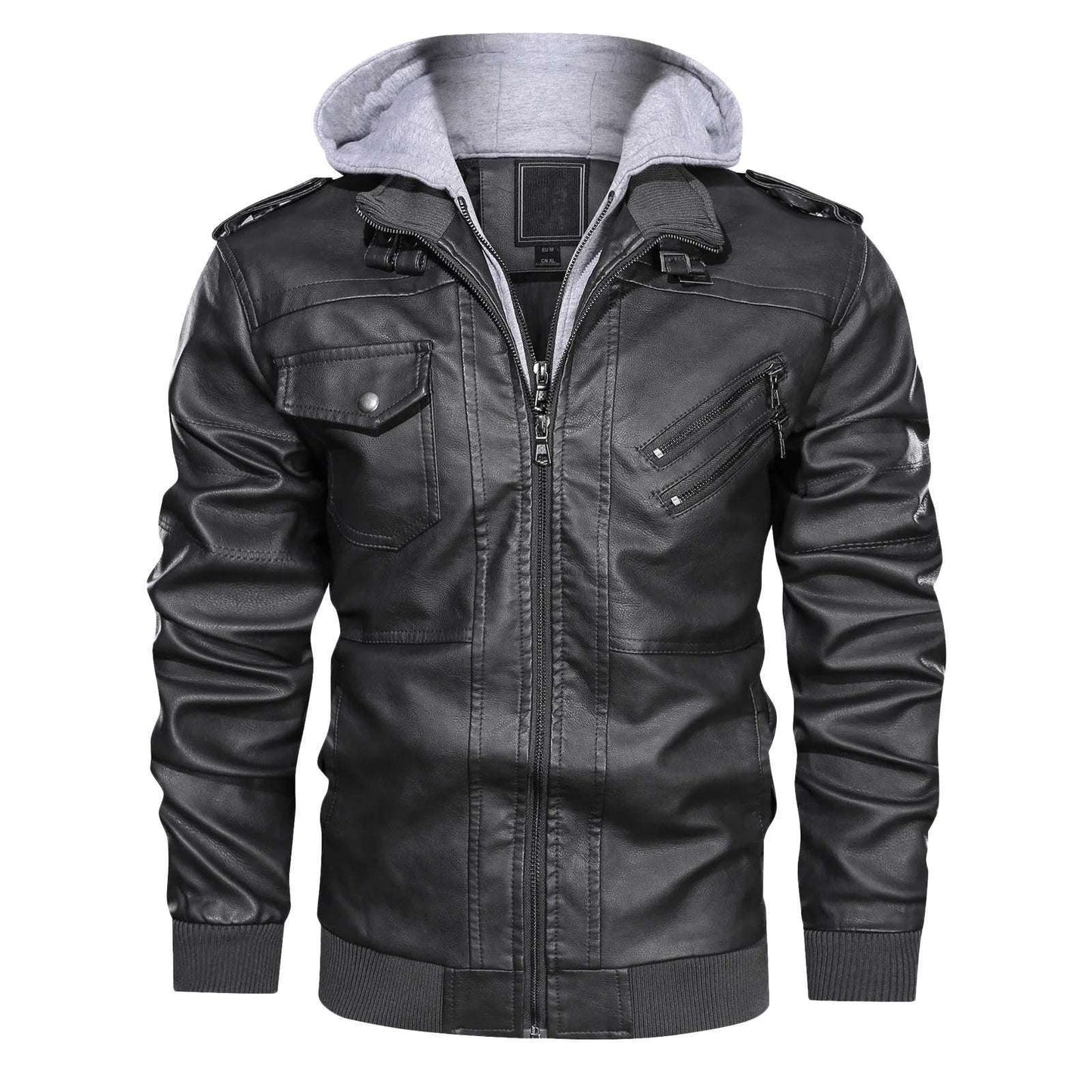 Cashmere Men's's Leather Jacket Coat Autumn And Winter Velvet Thickened Zipper Ho
