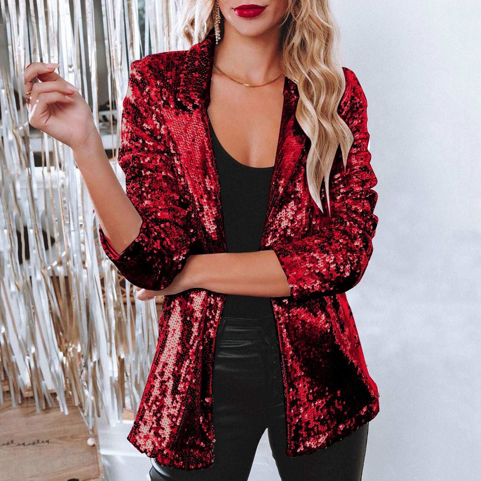 Fashion Sequin Shinny Blazer Jacket For Women Glitter Blazers Coat Stage Party