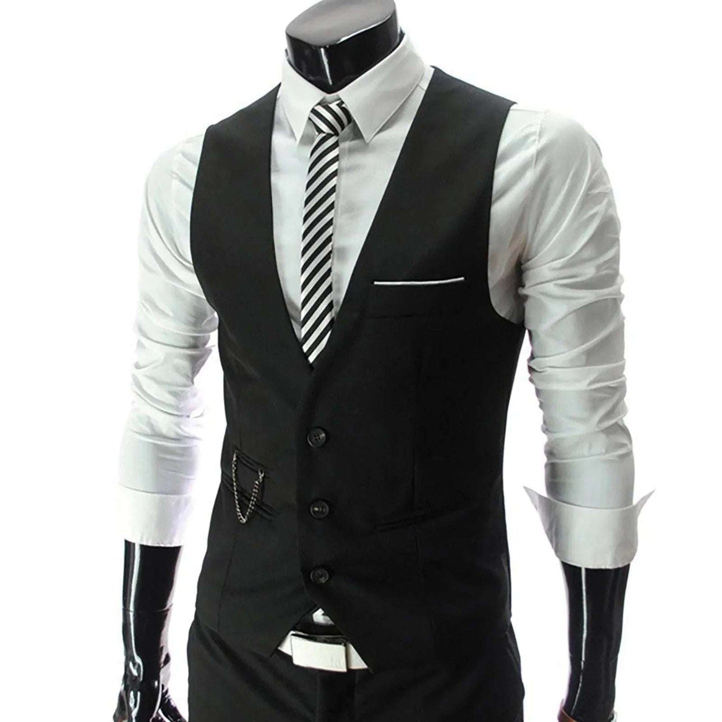 2024 New Men's Slim Fit Blazer Vest Fashion Formal Black Grey Vest For Suit Sleev