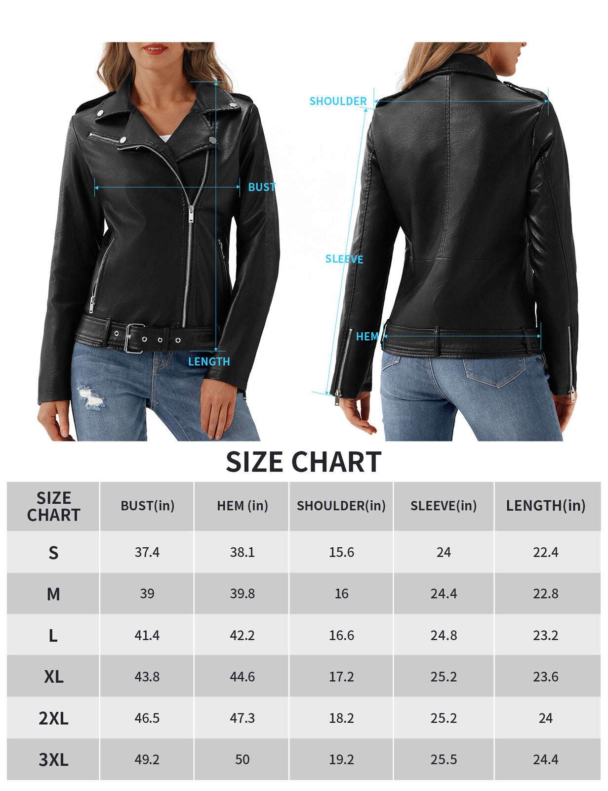 URBEST Women Faux Leather Jacket Black Motorcycle Moto Biker Short Coat