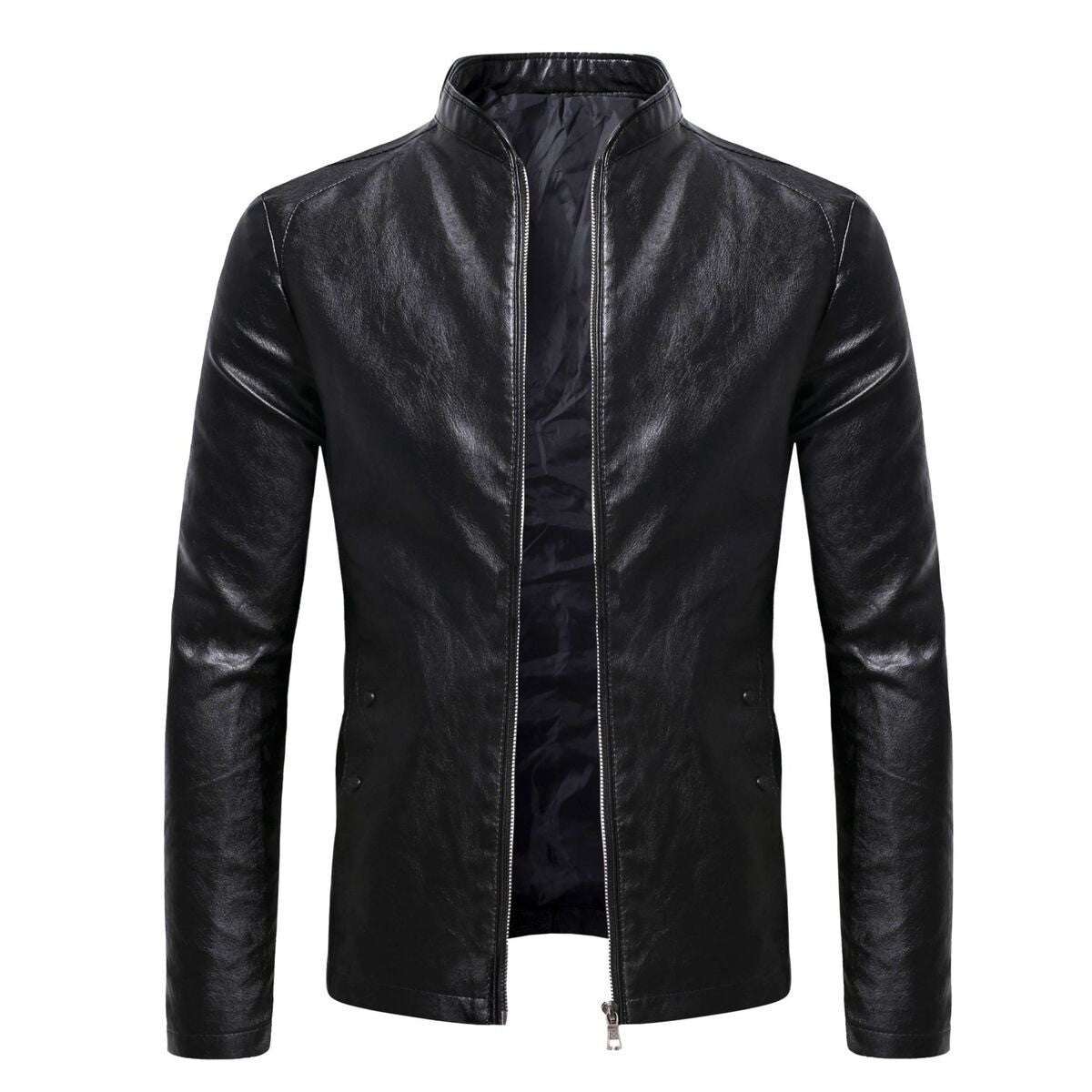 PFHQ Men's Faux Leather Jackets Motorcycles PU Coat Elegant Casual Slim Male