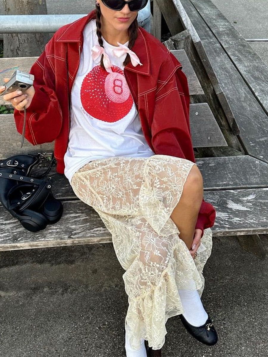 Women Faux Leather Jacket Stylish Lightweight Zipper Front Long Sleeve Coat f