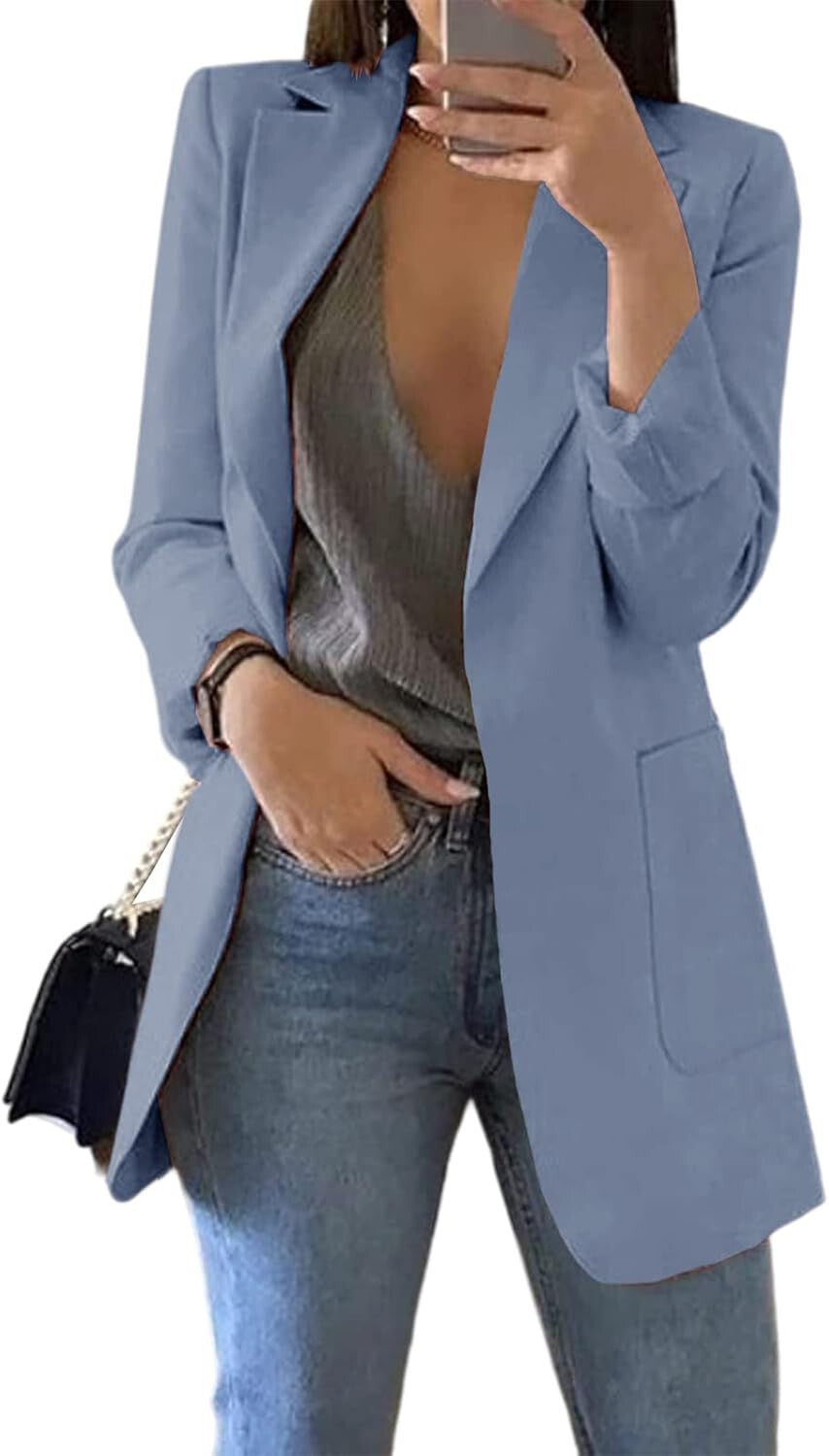 Women Casual Cardigan Blazers Open Front Long Sleeve Slim Fit Lapel Collar Wo