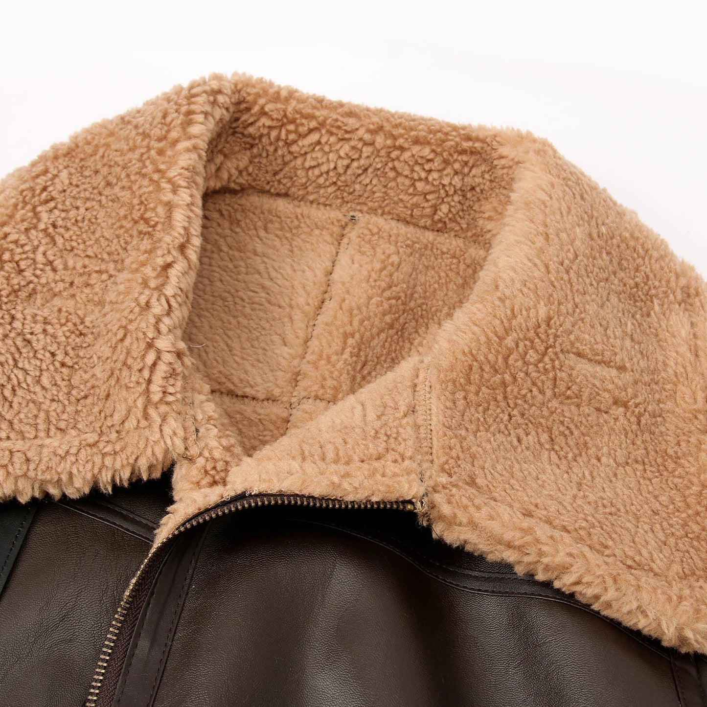 Men Fleece Lined PU Leather Jacket Autumn WInter Artificial Fur Long Sleeve Z