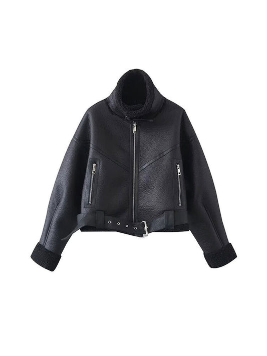 Nlzgmsj TRAF Women Brown Fur Faux Leather Jacket Coat With Belt Ladies 2023 Win