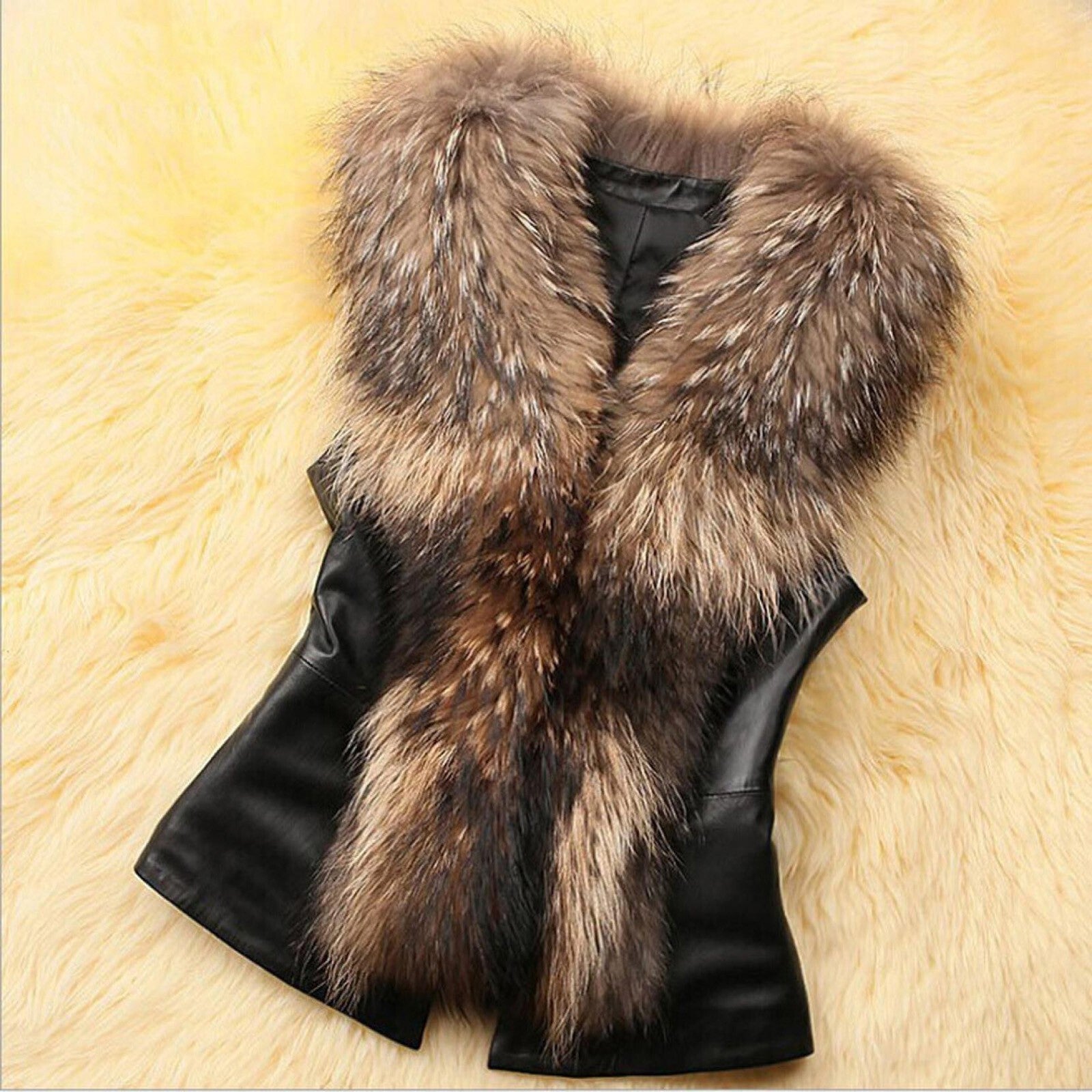 Women Sleeveless Faux Imitation Fur Bow Vest Coat Warm Thick Fourrure Jacket Au