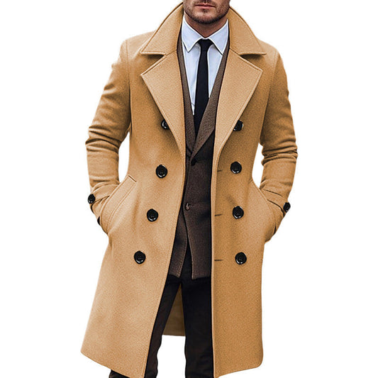 Classic Wool Blend Peacoat with Notched Lapel and Button Closure for Men Wint
