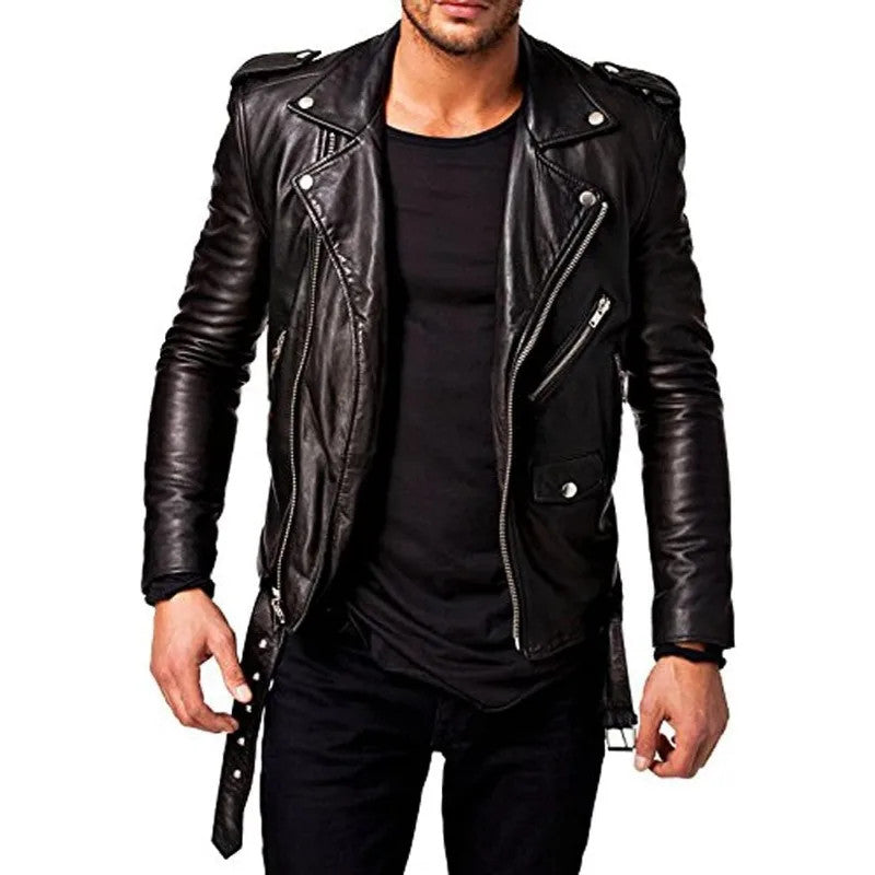 Men'S Imitation Lambskin Motorcycle Jacket - Vintage Winter Biker Jacket With Soft Faux Leather