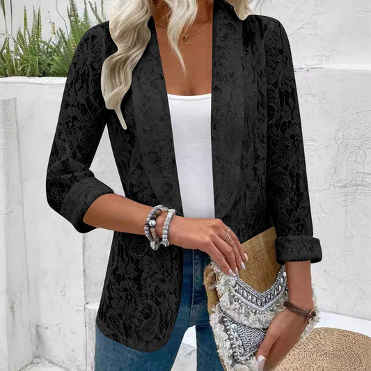 White Lace Hollow Out Women Suit Coat Solid Open Stitch Blazers Outdoor Forma