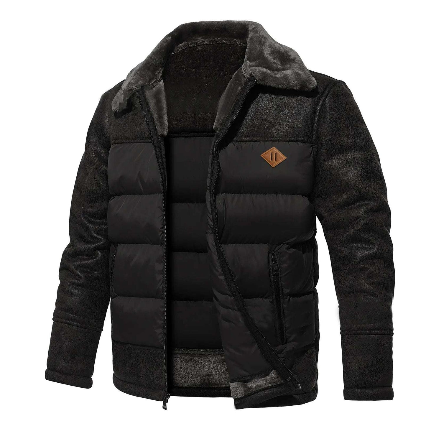 Men'S Vintage Plus Size Casual Jacket Winter Warm Cotton Hoodedless Coat Leathe