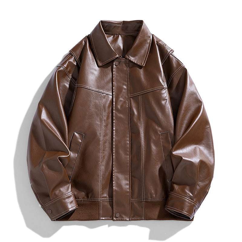 Men'S Loose Fit Trend Leather Jacket - European & American Style Spring Autumn Outerwear