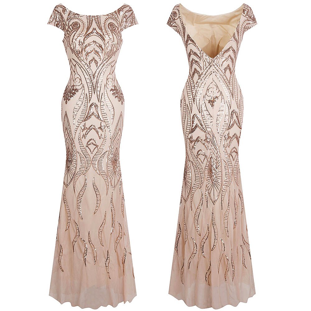 Angel-fashions Women's Cap Sleeve Prom Dresses Long Vintage Sequin Party Gown 3 image 0
