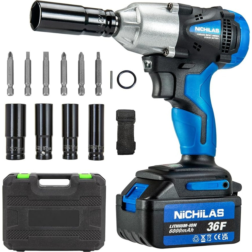 Nichilas Cordless Impact Wrench, 2 IN 1 Screwdriver Head, 21V electric power wr
