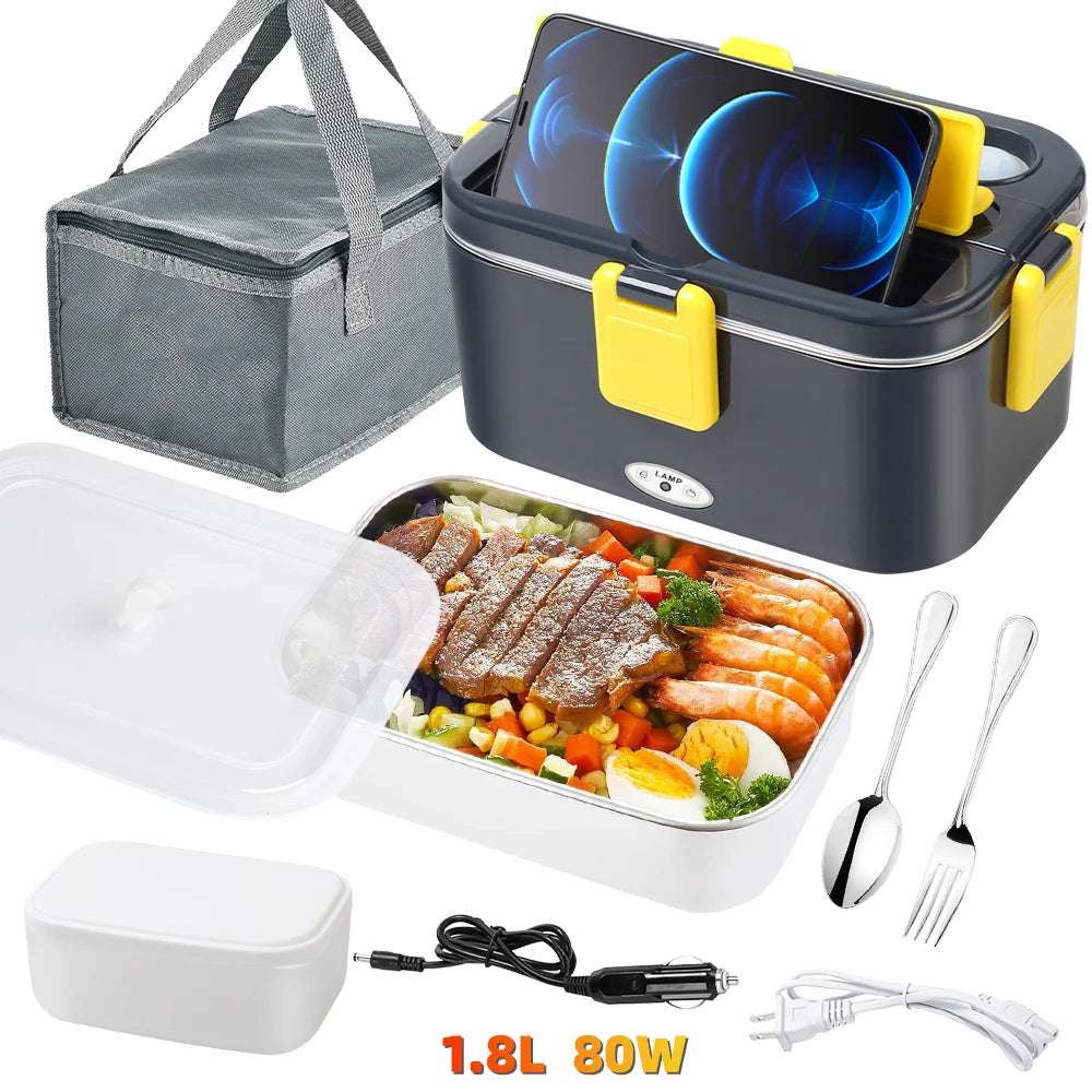 80W 4In1 Electric Lunch Box 1.8L Large Capacity Stainless Steel Student Lunch B