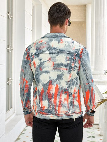 Men's fashion stretch jacket, full stripe print, fashion wash, pattern