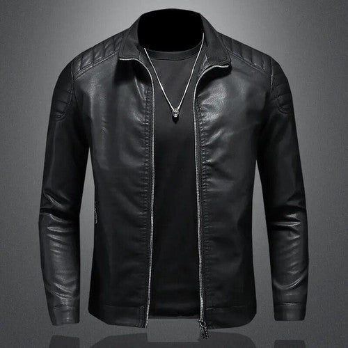 Men's Motorcycle PU Leather Jacket – Turn Down Collar, Slim Fit, Autumn Winter, Blue