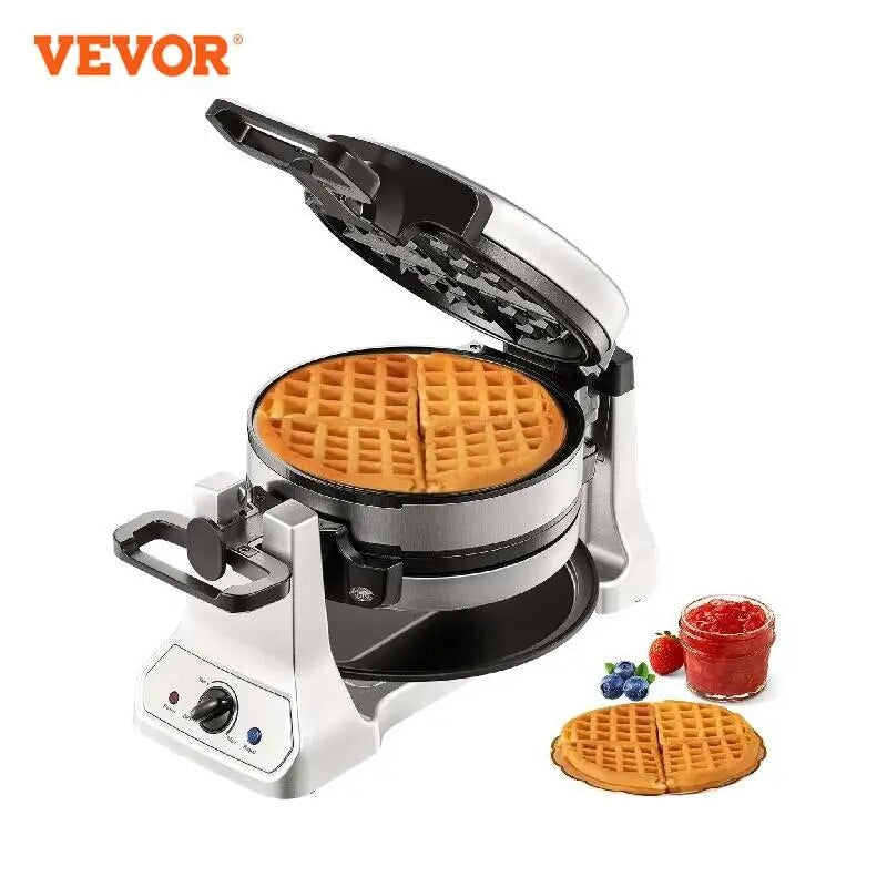 2-Layer Waffle Maker 1400W Round Waffle Iron Non-Stick Waffle Baker Machi