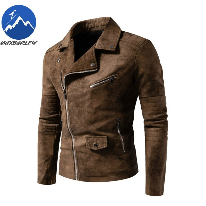 Maxbarley Men Leather Jacket 2025 Autumn Motorcycle Tie Dye Leather Coat High E image 5