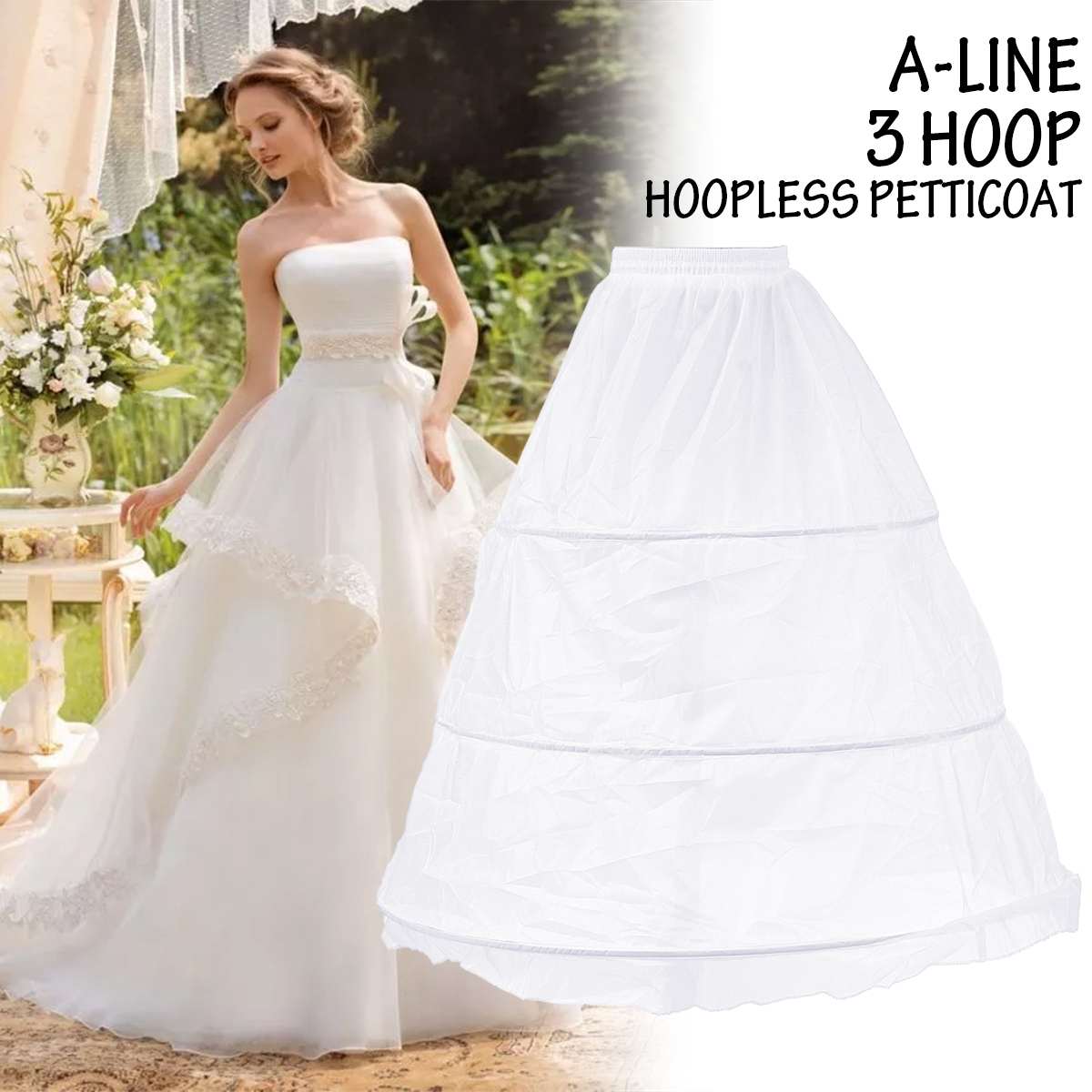 White A Line Hoop Long Petticoat Crinoline Ball Gown Skirt Underskirt Wedding image 0