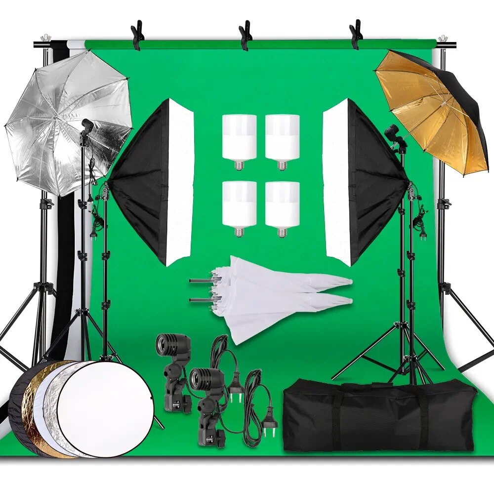 Photography Po Studio Softbox Lighting Kit With 2.6x3M Background Frame 3pcs