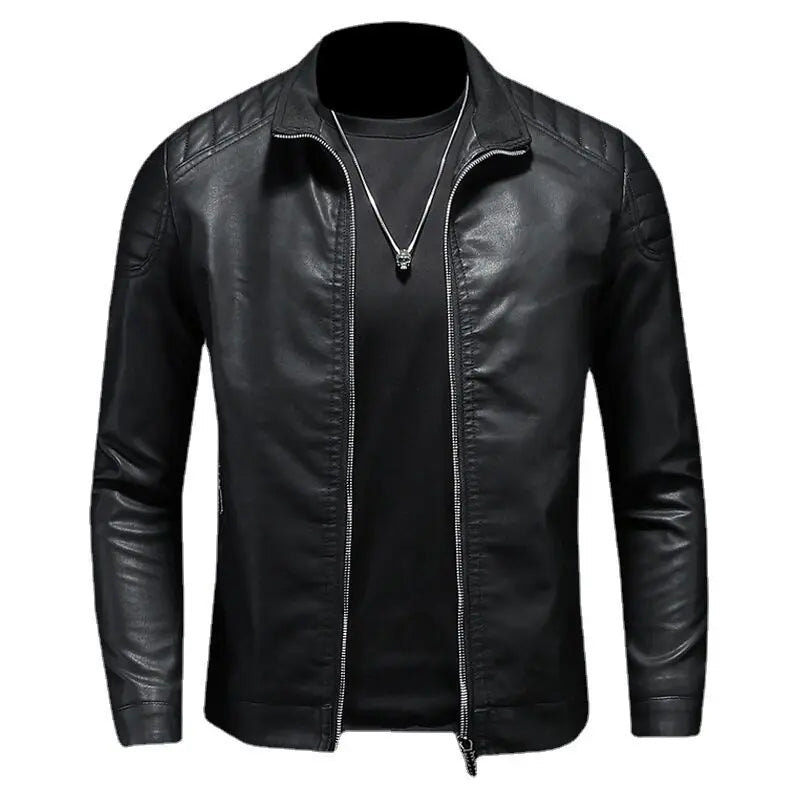 Motorcycle PU Leather Jacket Men Winter Leahter Jacket Male Stand Collar Casual image 7