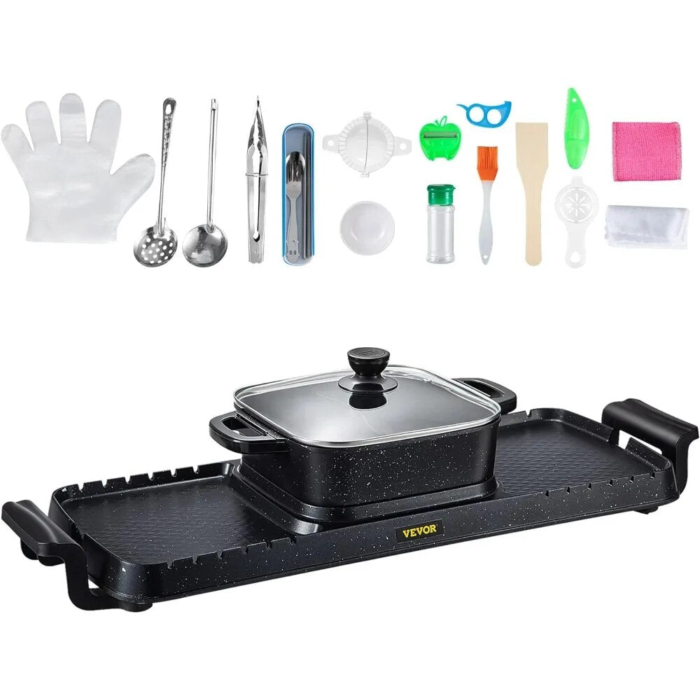 Electric Grill and Pot, 2 in 1 Electric Pot with Dual Temp Control, Mul