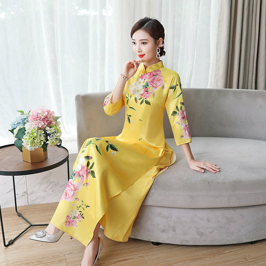Oriental Elegant Slim Qipao Women Modern National Style China Costume Chinese T