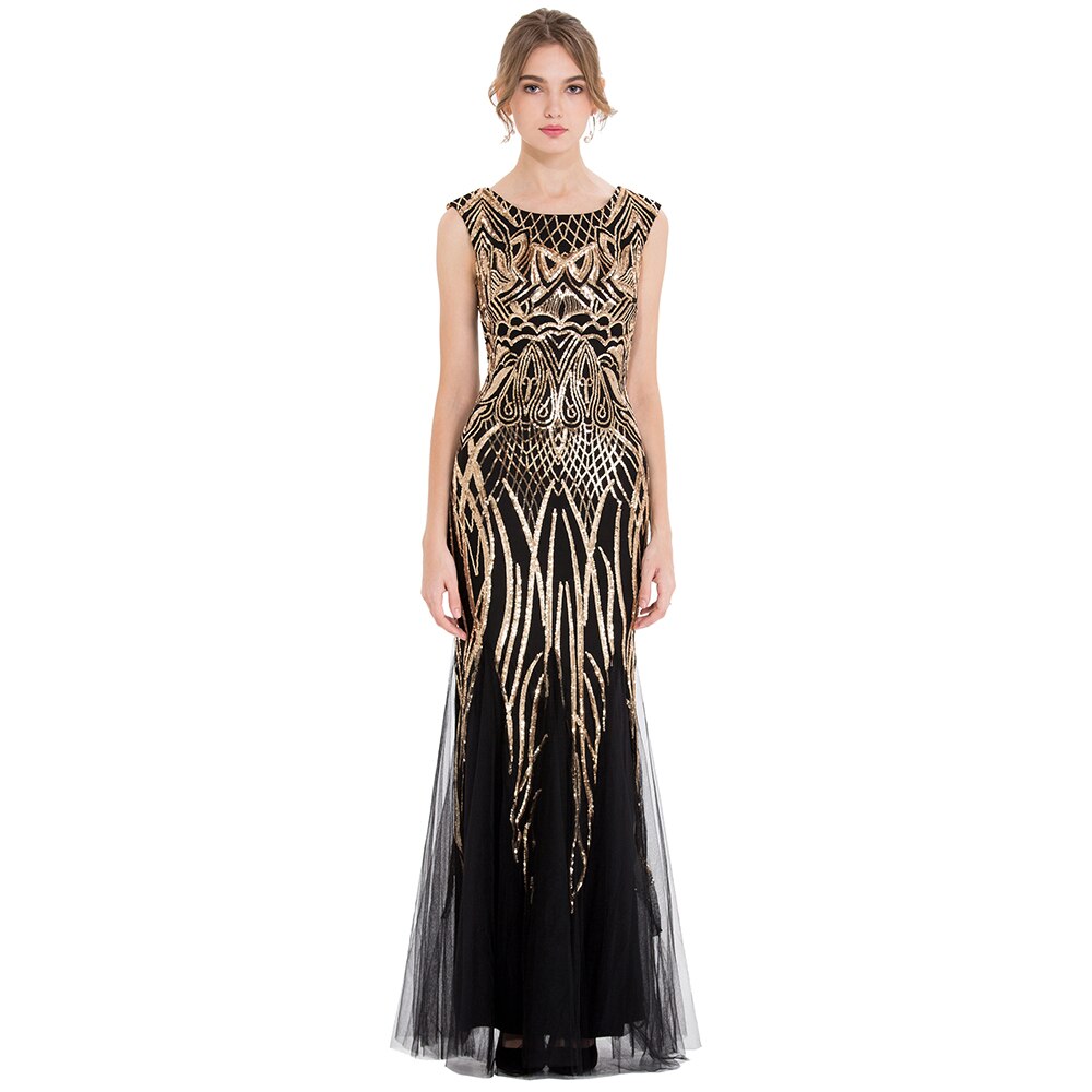 Angel-fashions Women's Cap Sleeves Pattern Sequin Splicing Tulle Long Mermaid image 0