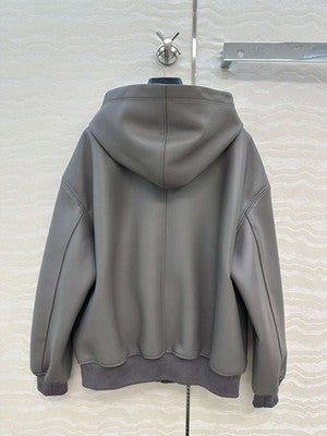 2025 New Overzise Silhouette Hooded Leather Jacket with 100% Lambskin