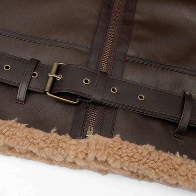 Men'S Fleece Lined Pu Leather Jacket Autumn Winter Artificial Fur Long