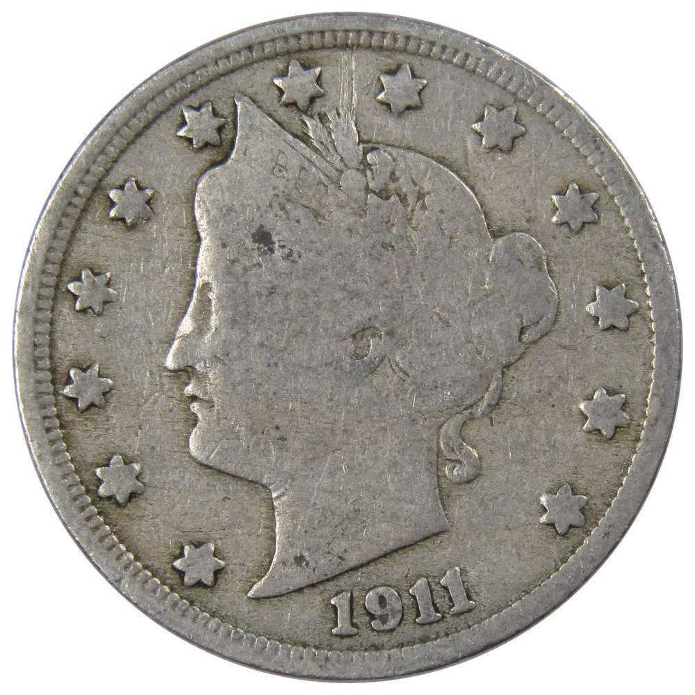 1911 Liberty Head V Nickel 5 Cent Piece AG About Good 5c US Coin Collectible image 0