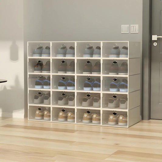 20pcs Stackable Foldable Shoe Storage Box Durable Plastic Thickened Transparent