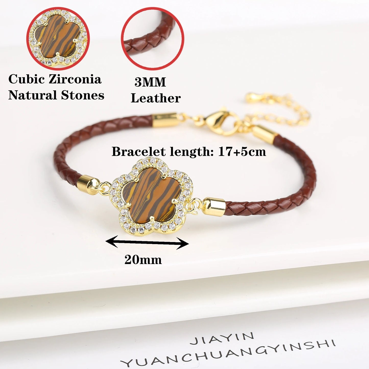 INS Hot Sale Shiny Zirconia Five-Leaf Flower Leather Adjustable Bracelet Classi image 11