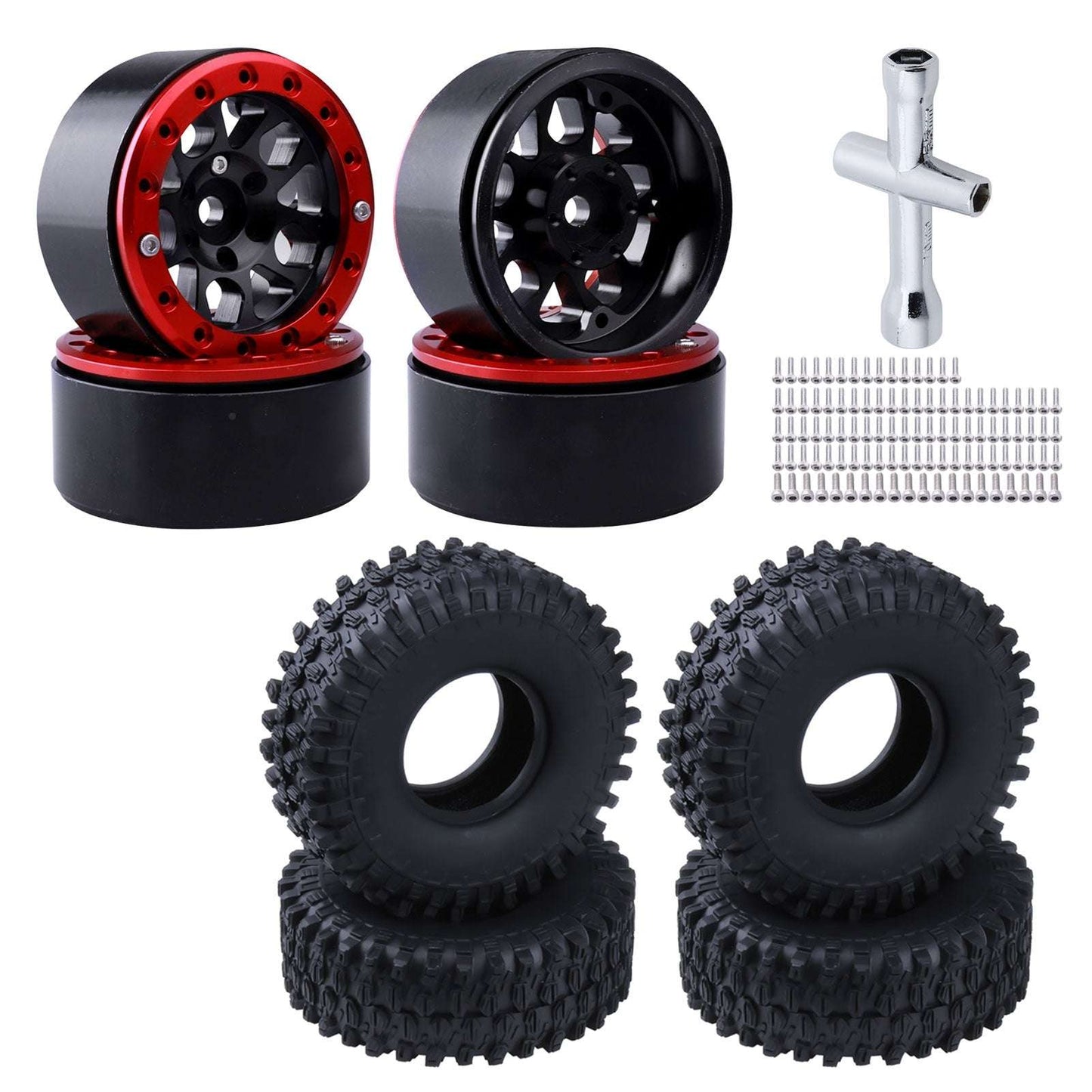 4pcs HobbyPark 1.9 Beadlock Wheels Tires Set 12mm Hex for 1/10 RC Crawler Car f